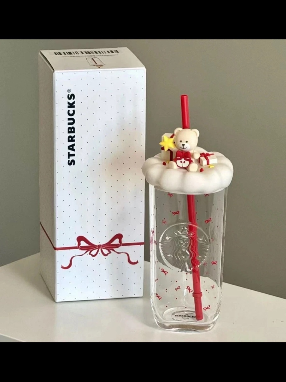 Starbucks 2025 China Christmas Gift Cute Bear Triangle 16oz Glass Cup
